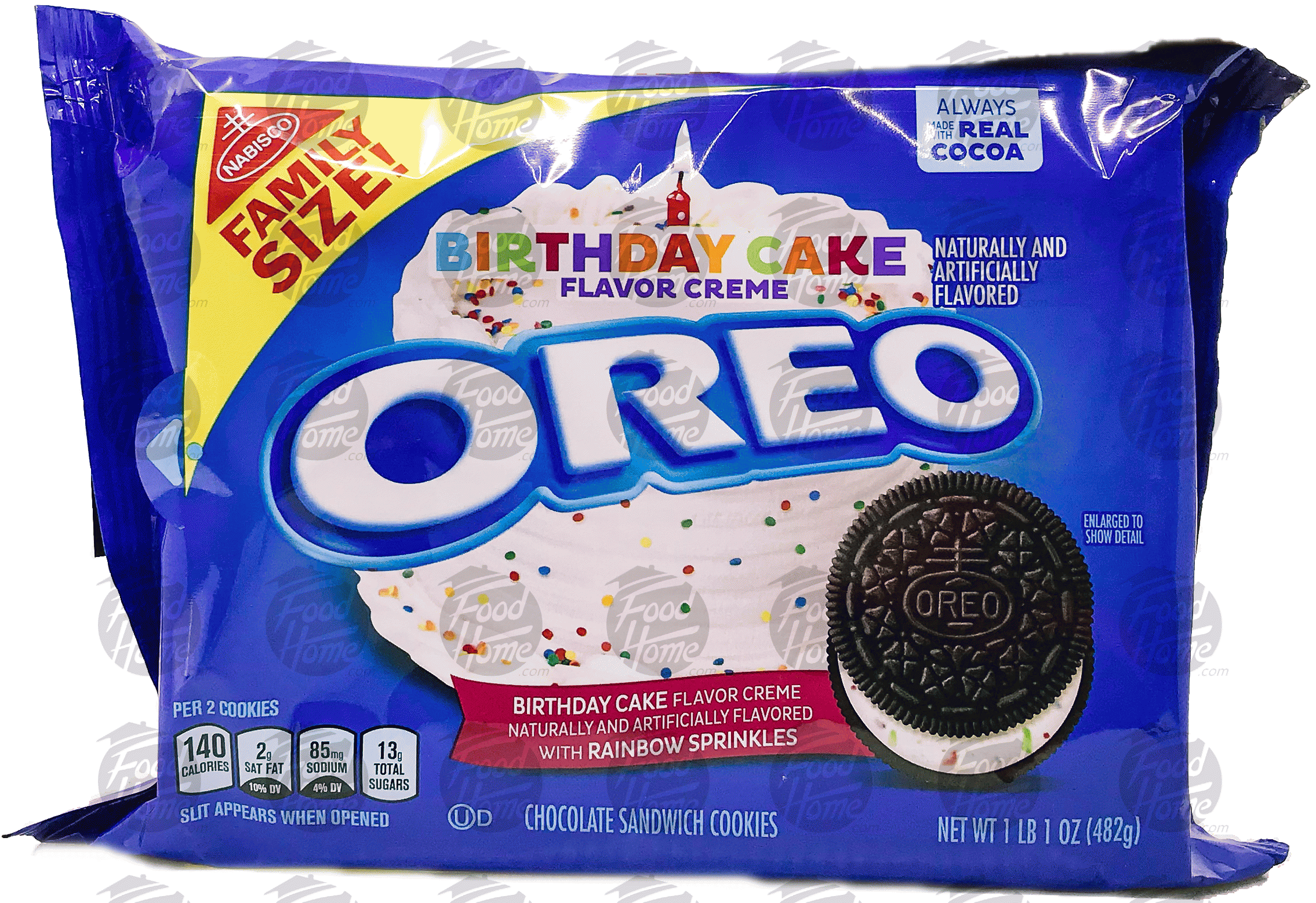 Nabisco Oreo birthday cake flavor creme filled oreo cookies, family size, wrapper Full-Size Picture